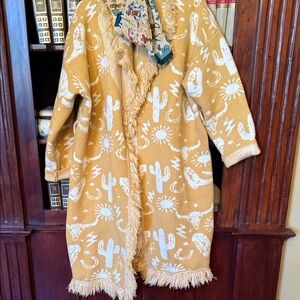 Blue b.  Wonderful. Great fabric Yellow and White Fringe Cardigan